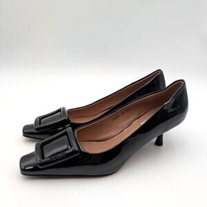 Bibi Lou Poznan Buckle Heel Pump Square Toe Women's Black Size US7 EU37